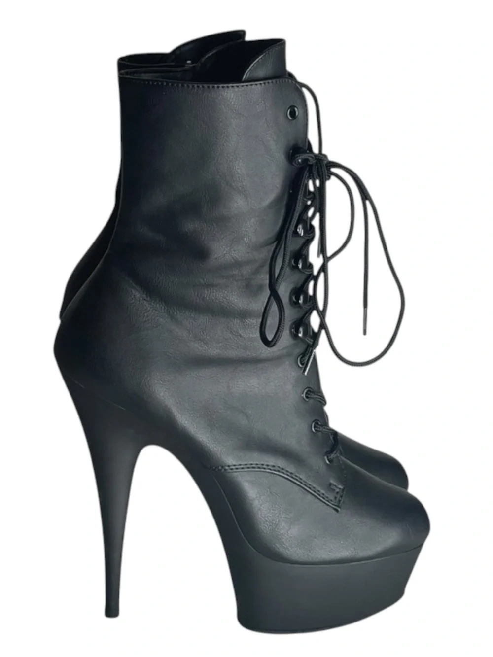 new Pleaser 𖤐 Delight 1020 Platform Stiletto Lace Up Boot 𖤐 Black Faux Leather